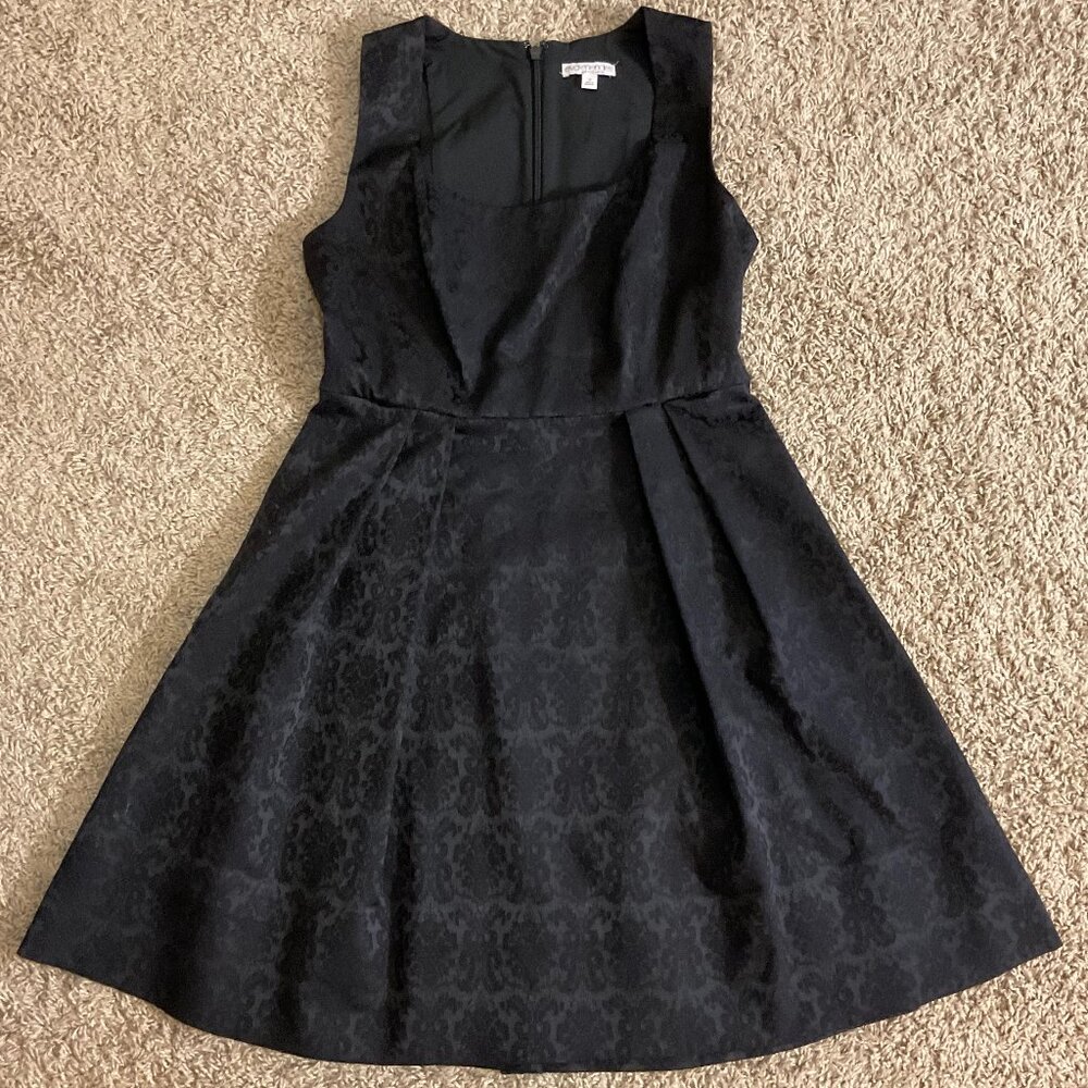 Eva Mendes NY & Co Sleeveless Square Neck Jacquard Fit & Flare Dress, Black,  12